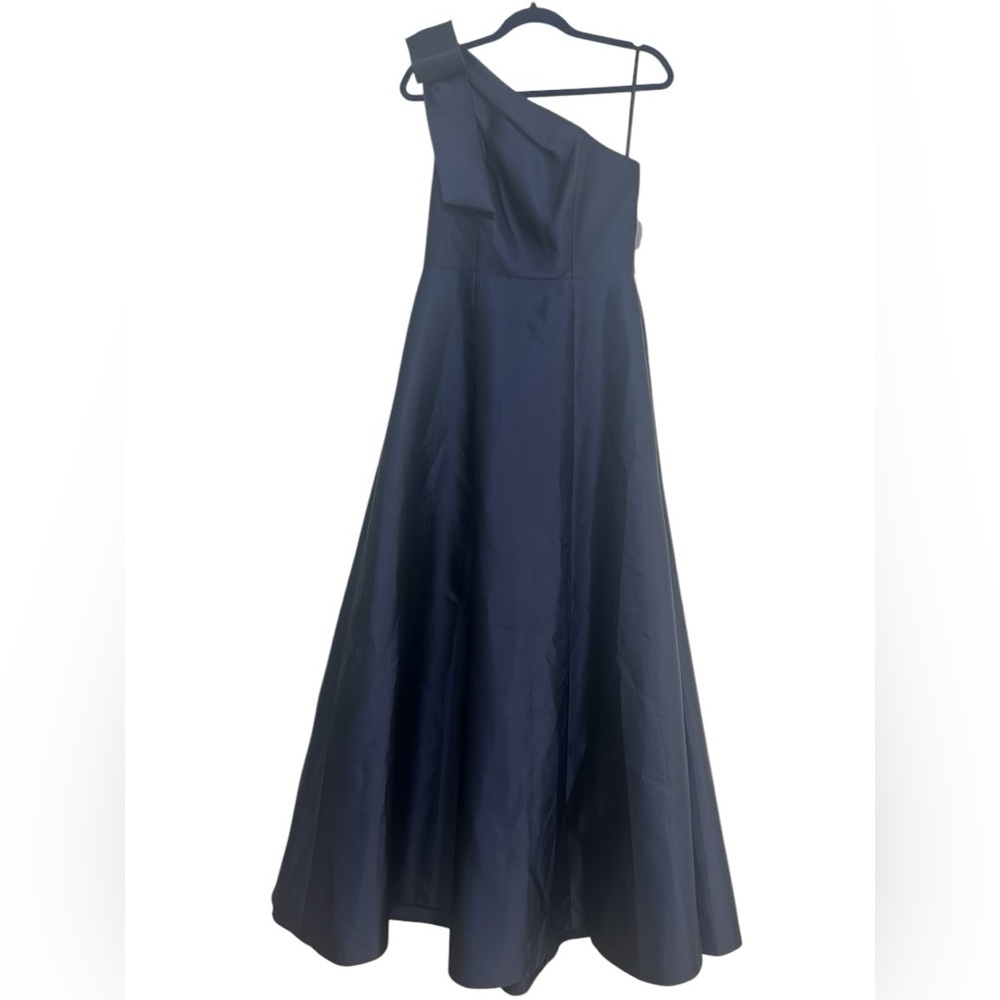 ALFRED SUNG Navy One-Shoulder Satin Ball Gown - Picture 4 of 7